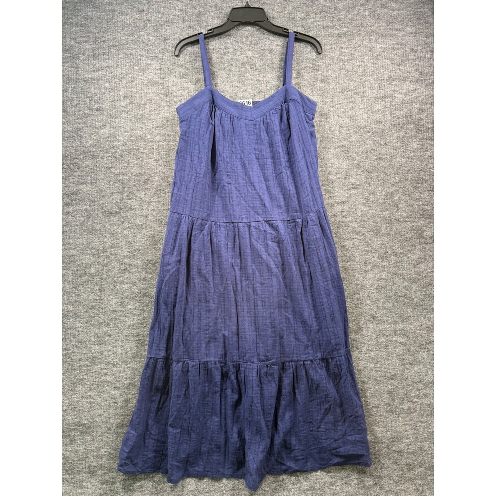 Knox Rose Navy Blue Tiered Maxi Dress Small Adjustable Straps Textured Gauze